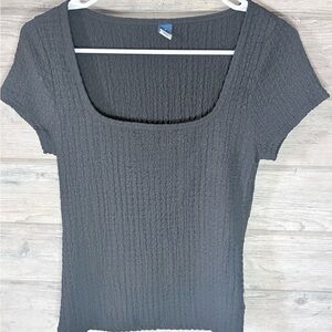 Stretch Ribbed Square Neck Opd Navy Women's Top - Charcoal
